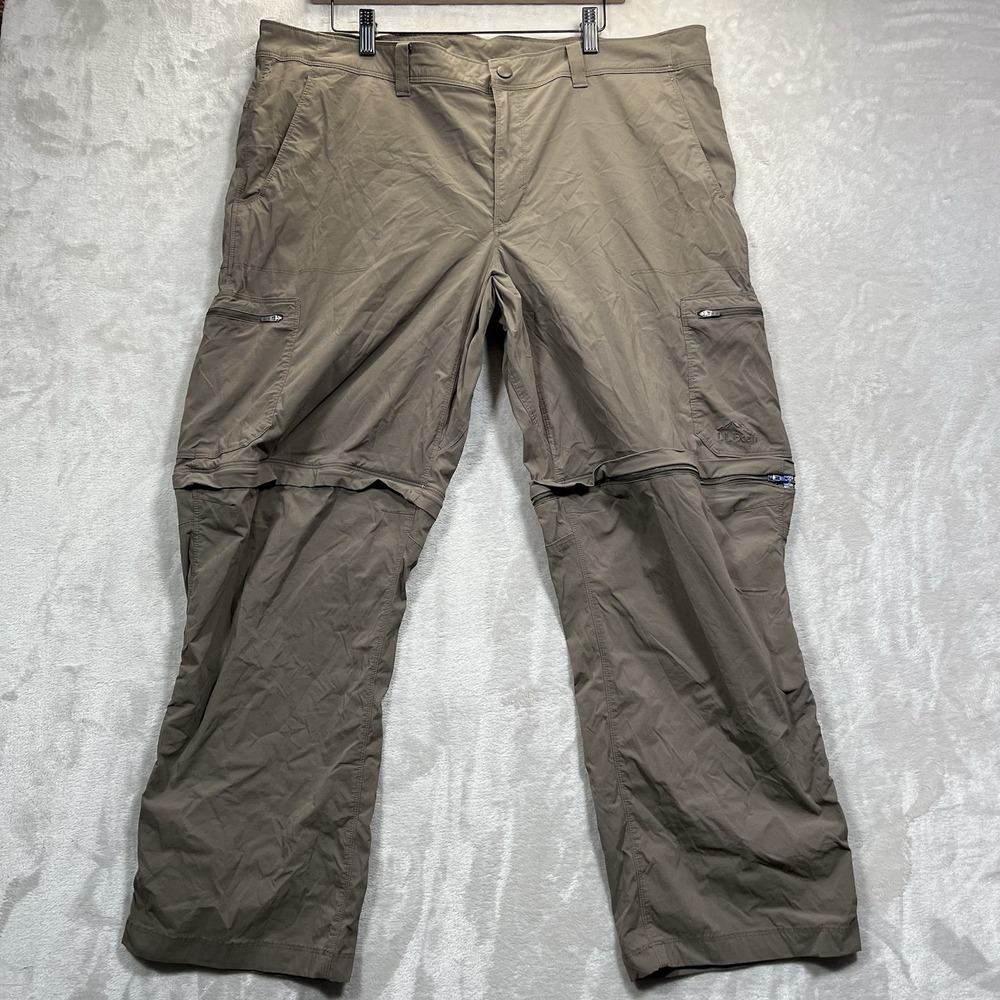 LL Bean Convertible Hiking Pants Mens 40x29 Brown Zippers Pockets Outdoor 506423
